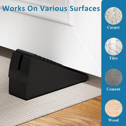 Optish 2 Pack Heavy Duty Door Stopper, Adjustable Spring Large Stopper, 3 Inches High Tall Wedge Stoppers for Bottom of Door, Door Stop Suits Wood, Carpet, Tiles, Home, Heavy Door, Black