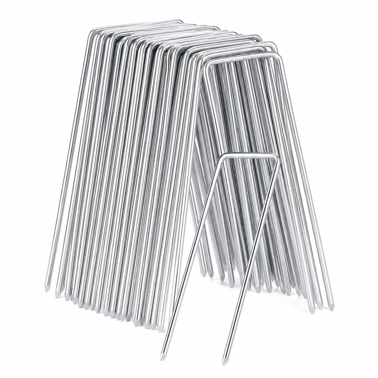 BEBEKULA 100 Pack 6 Inch Garden Stakes, Galvanized Landscape Staples for Weed Barrier Fabric, Heavy Duty Sod Pins Securing Pegs Netting Ground Sheets Irrigation Tubing (12 INCH-50Packs)