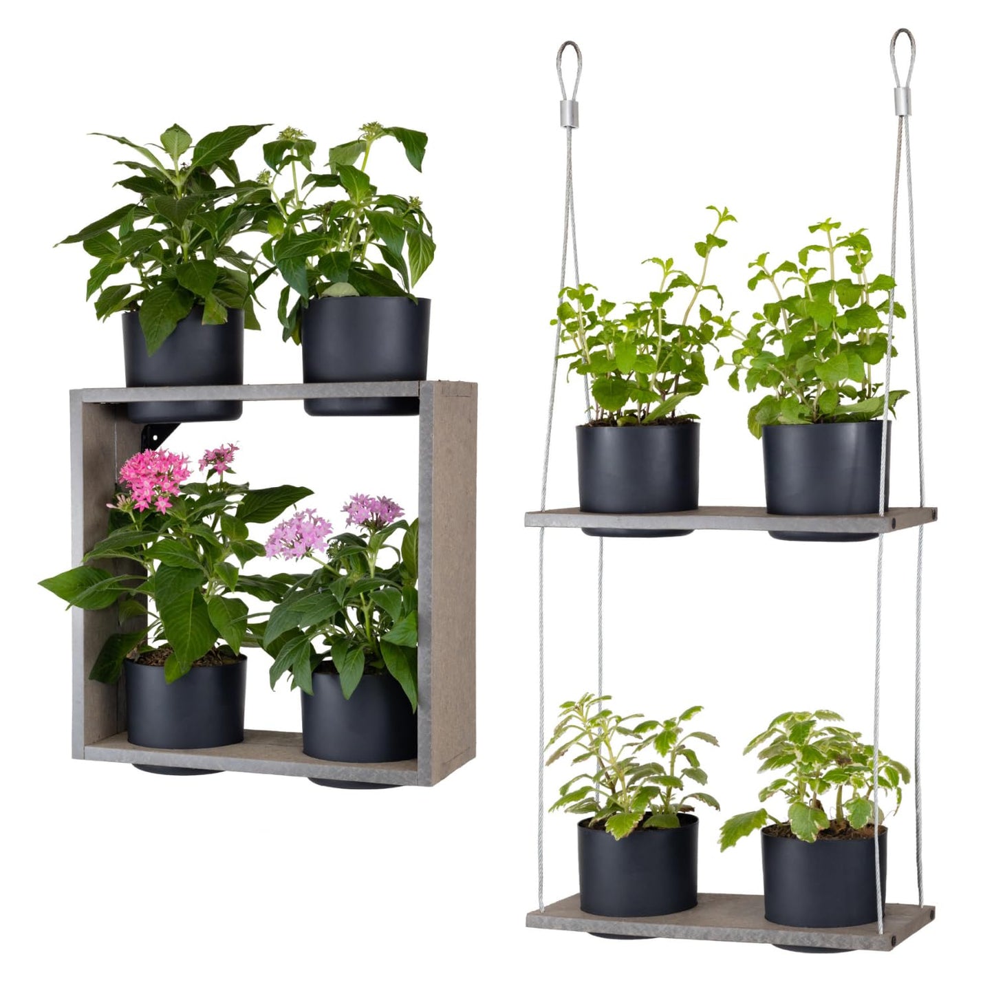 Vioscapes Urban Garden Decor with Pots Included, Hanging Planters for Indoor Outdoor Plants, Hanging Flowerpots, Wall Hanging Plant Holder Window Plant Shelves (Stone Gray, Combo)