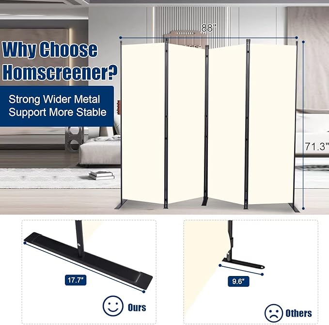 Room Divider 6FT Portable Room Dividers and Folding Privacy Screens, 4 Panel
