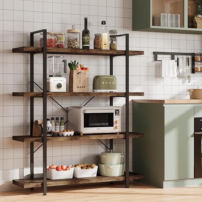 OtterOasis Bookshelf Set, Heavy Duty 4-Tier Industrial Bookcase, 120lbs Shelf