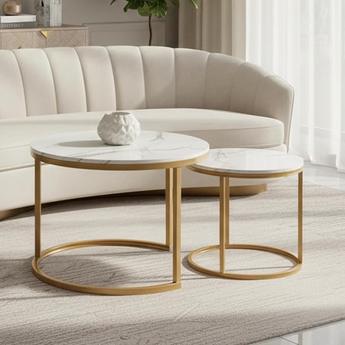 Homy Casa 23.6inch Round Coffee Table Set of 2, Modern Nesting Coffee Tables