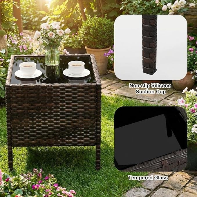 3PCS Outdoor Patio Bistro Set, PE Rattan Wicker Armchairs