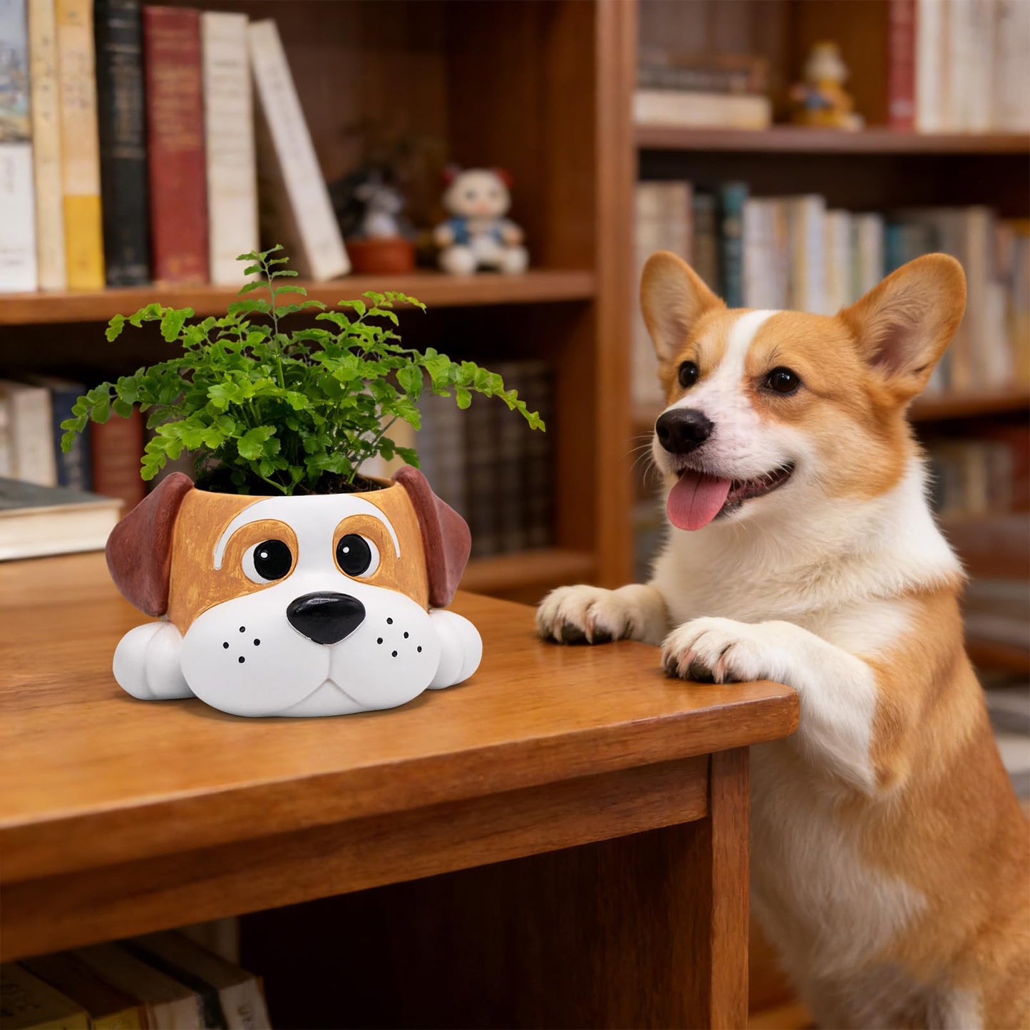 YOUOIVIA Cute Dog Planters for Indoor Outdoor Plants - Resin Animal Plant Pots for Home Office Decor - Funny Window Garden Flower Pot with Drainage Hole - Unique Succulent Pots Gift for Plant Lovers