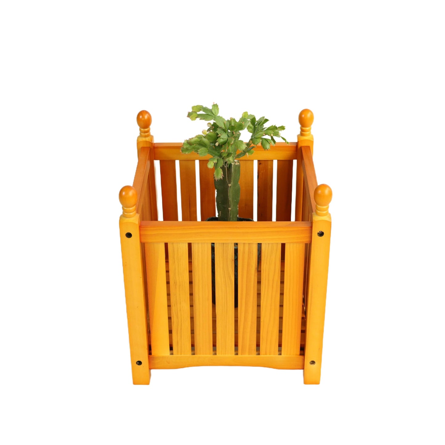Sang Seiyoga Square Wood Planter Box, Solid Wood Outdoor Plant Container with Drainage, Large Square Flower & Herb Pot Outside Plant and Vegetable Container for Garden, Patio, Porch (Teak)
