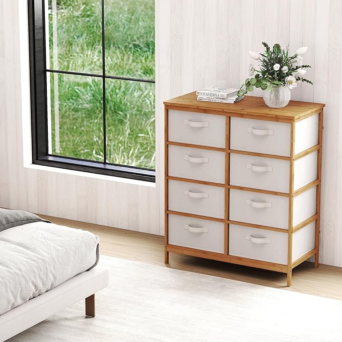 Giantex 8 Drawers Dresser for Bedroom, Bamboo Fabric Storage Tower