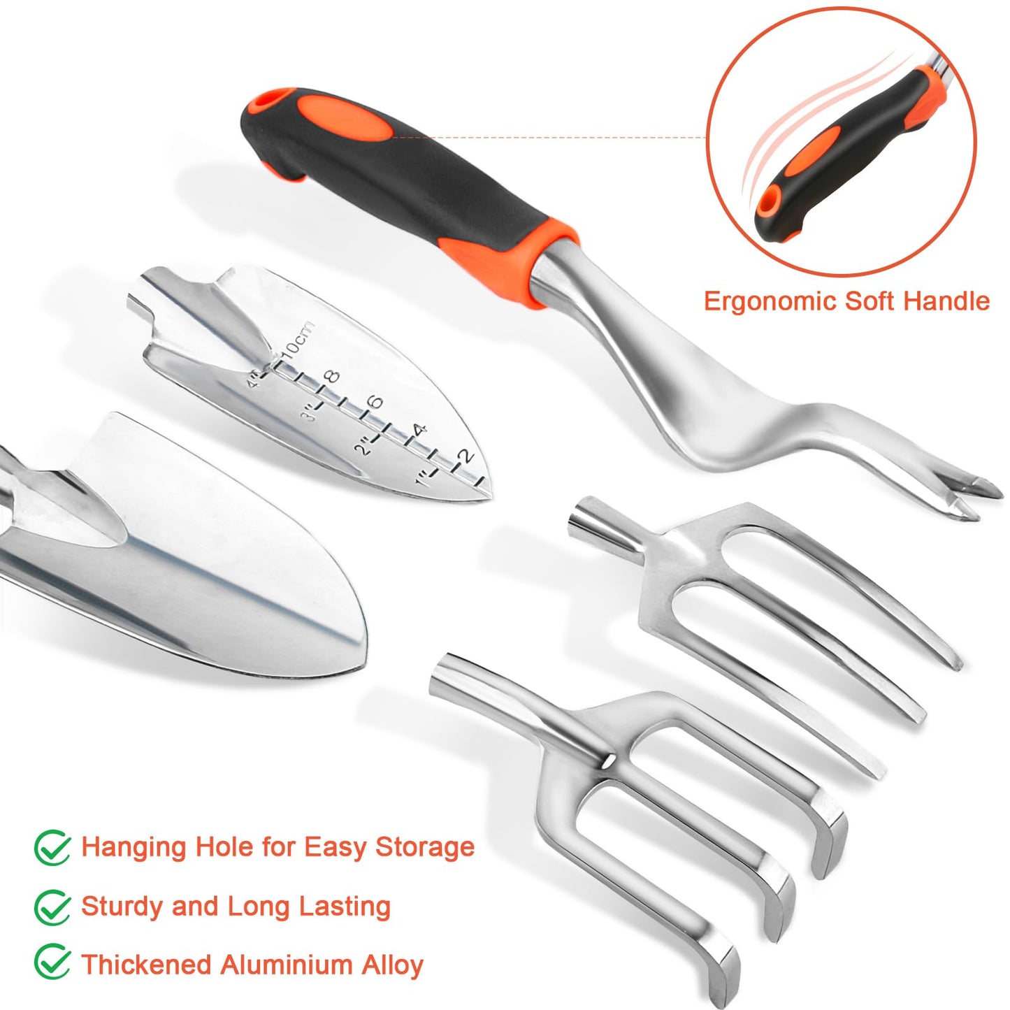Garden Tools Set, 8 Piece Gardening Tools Set with Non Slip Ergonomic Handle, Heavy Duty Garden Tool Set with Storage Bag, Gardening Kit for Women, Garden Hand Tools Gift for Women and Men, Orange