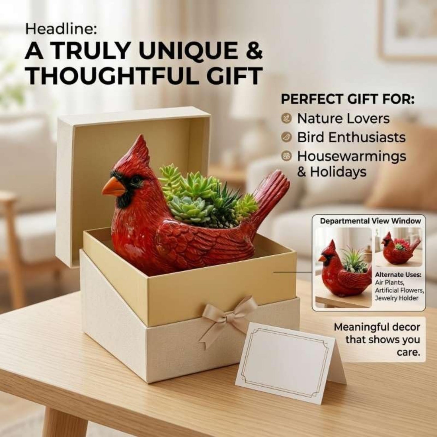 Cardinal Bird Succulent Planter,Resin Decorative Flower Pot for Indoor Plants, Cute Red Bird Planter for Garden Windowsill Desk Decor Unique Gift (Red)