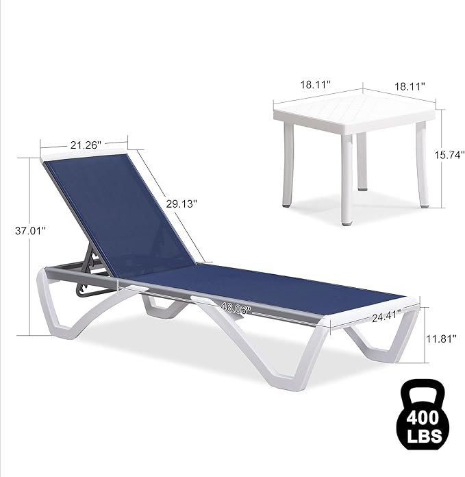 PURPLE LEAF Patio Chaise Lounge Chair Set of 3 Outside Aluminum Plastic