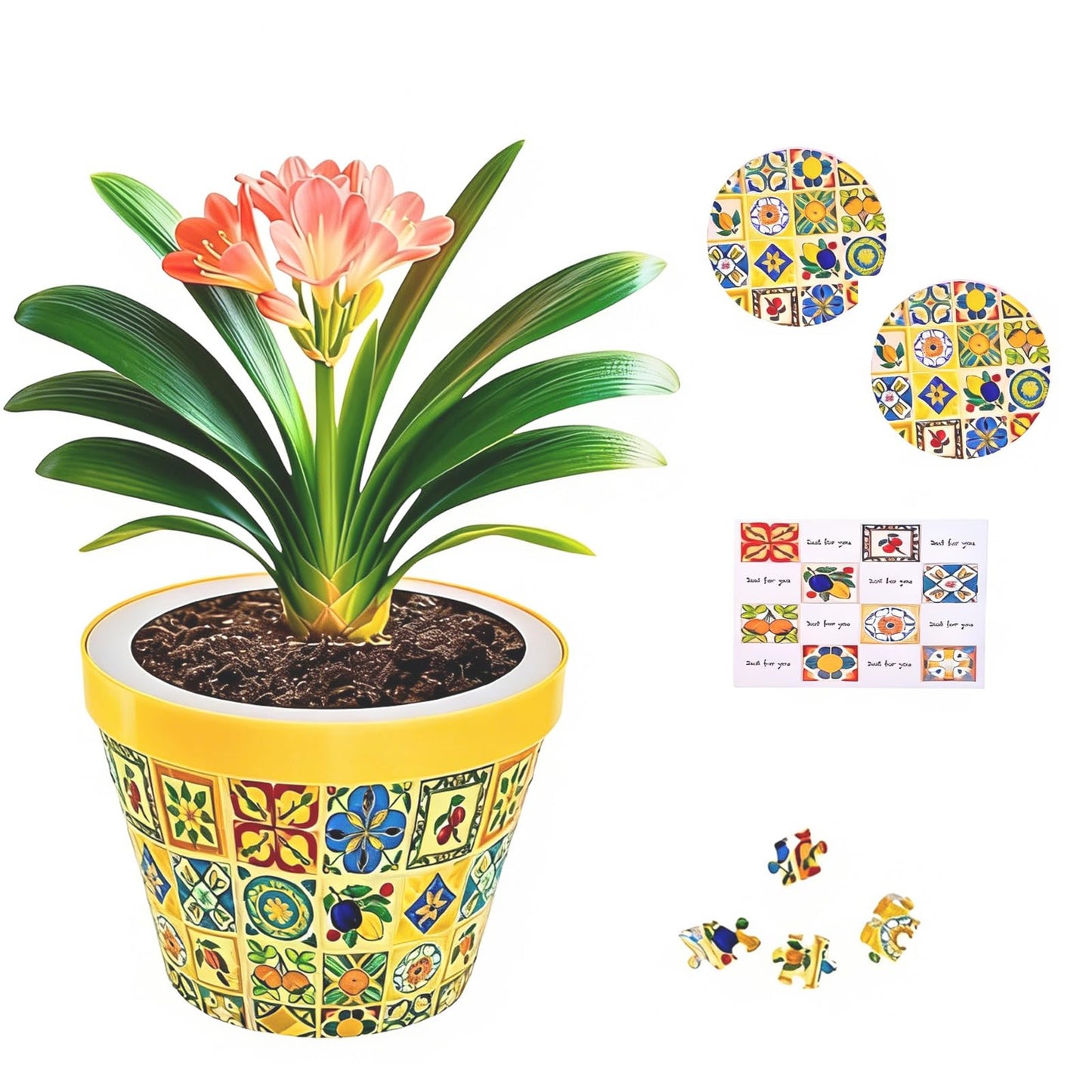 GREENPARA 5-inch 3D Puzzle Garden Planter Cute Decorative Flower Pot Plant Container Mediterranean Mosaic Home Decor for Kids Indoor Cactus, Succulents with Blank Gift Card and Coaster