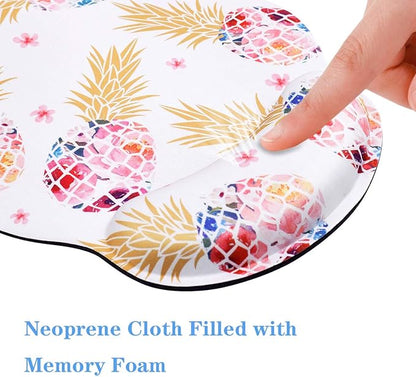 Ergonomic Mouse Pad with Wrist Support, WAVEYU Non-Slip Rubber Base Mousepad for Desk Laptop Gaming Working Computers Laptop Easy Typing & Pain Relief, Pink Pineapple