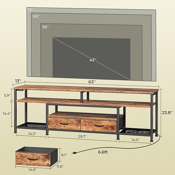 Huuger 63 Inch LED TV Stand for 65 70 Inch TV, Entertainment Center