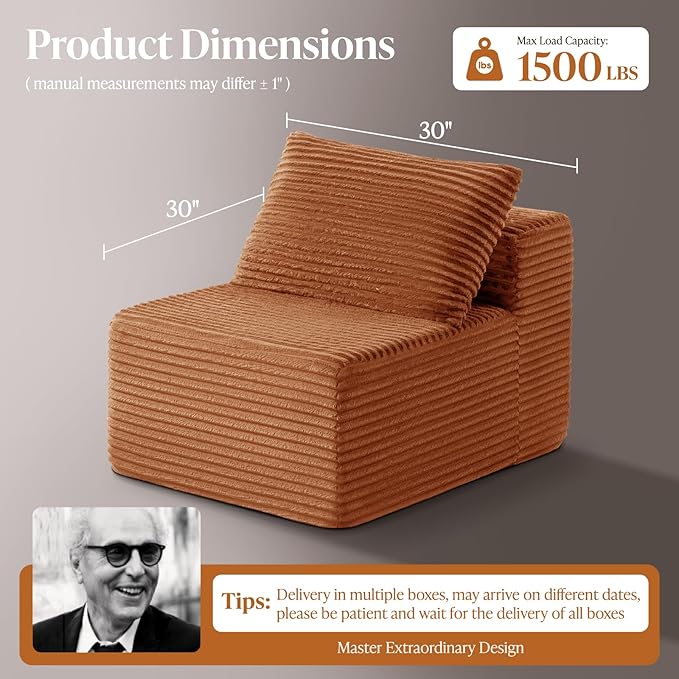 30" Cloud Sectional Couch Single Seat