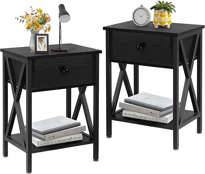 VECELO Nightstands Set of 2, Modern Bedside End Tables, Night Stands