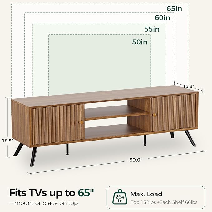 COMHOMA TV Stand for Living Room, Mid Century Modern Entertainment Center for