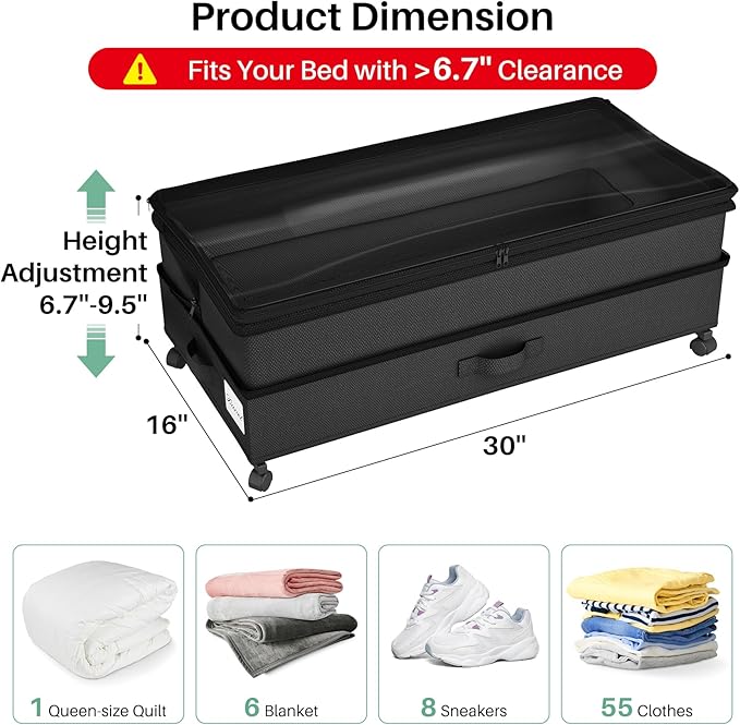 Kitstorack 2Pack Height-adjustable Under Bed Storage