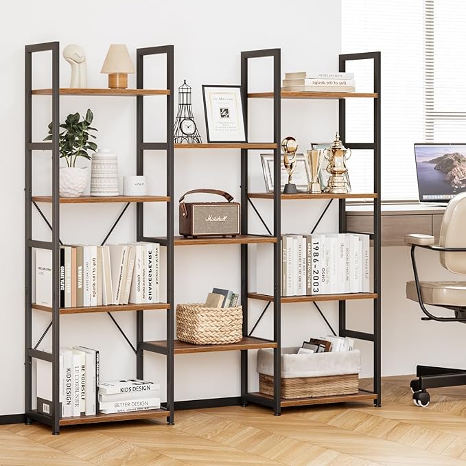NUMENN Triple Column 4 Tier Bookshelf, Bookcase