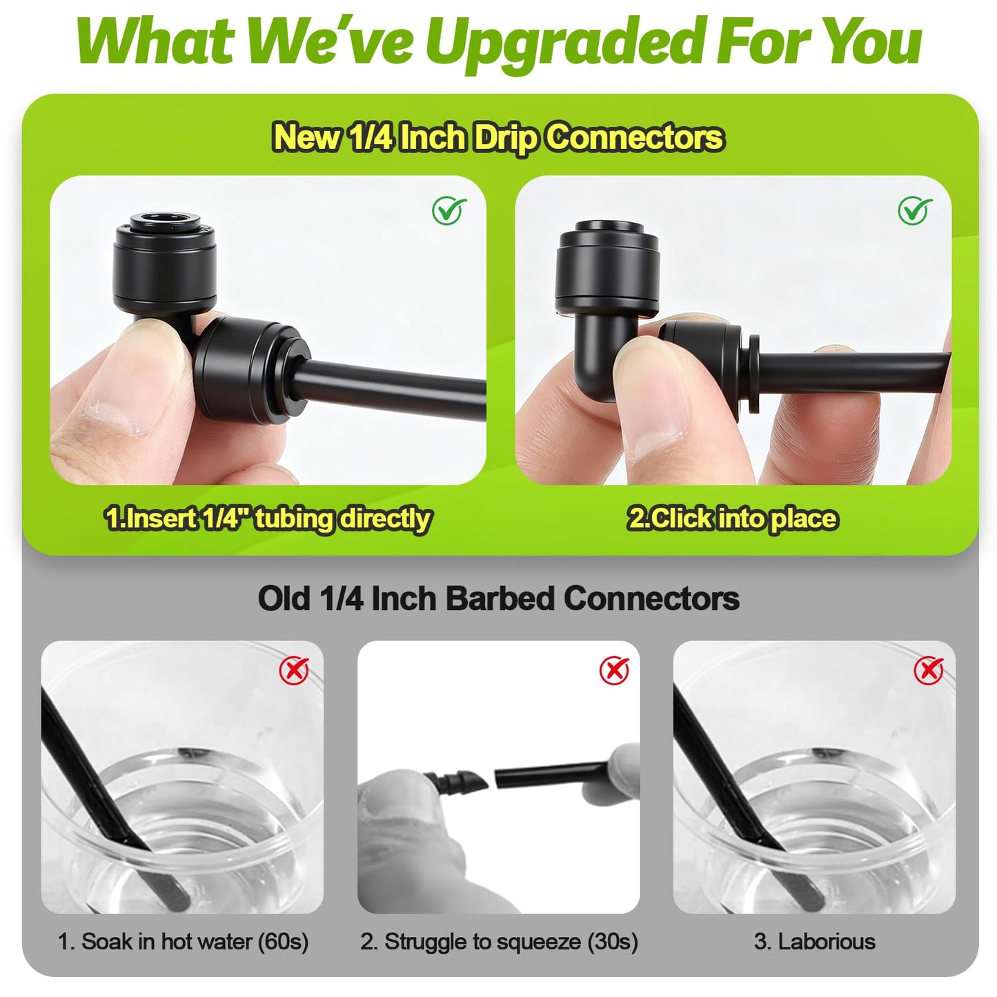 Copadri Quick Connect 1/4" Drip Irrigation Fittings Kit: 40 Pieces Drip Line Connection Push to Fit Parts for 1/4-Inch Tubing Dripline Hose Connectors for Garden Lawn Sprinkler System