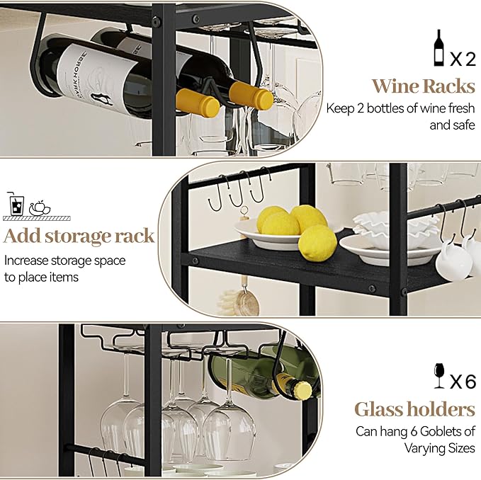 Bar Cart for The Home, 3 Tier Kitchen Carts