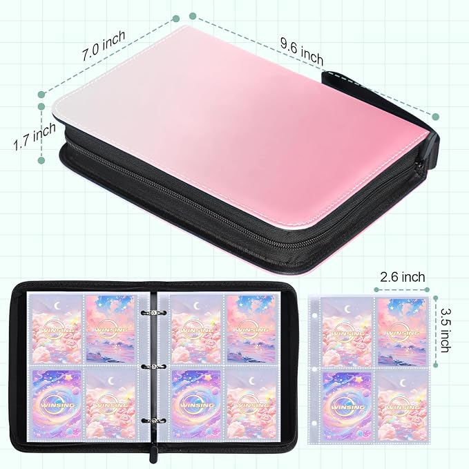 Card Binder 4 Pocket, 400 Pockets Card Holder Compatible with Game Cards Gift for Girls, Trading Card Binder Album Case Book Storage CCG, MTG, Baseball, Football, Sports - Small,Pink White