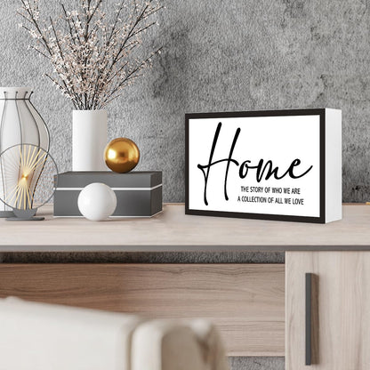 Home the Story of Who We are Sign Wooden Box Desk Decor,Rustic Farmhouse House Wood Block Sign for Home Living Room Shelf Tabletop Decor 10'' x 6''