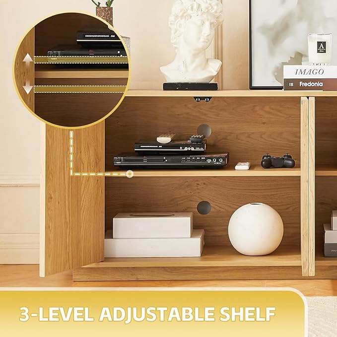 Fluted TV Stand for TVs Up to 75 Inch, Mid Century Modern TV Console for Living