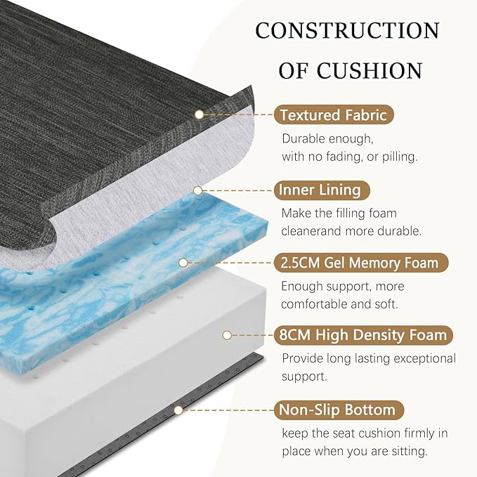 baibu Dual-Layer Gel Memory Foam Recliner Cushions for Elderly, 18x18x4 Inch Thick Non-Slip Recliner Seat Cushion Suitable for Couches, Armchair, Wheelchair, Black,1PC
