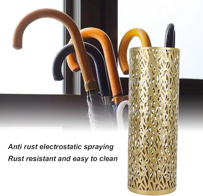 Umbrella Stand Rack for Entryway Metal Hollowed Freestanding Round Umbrella Holder Organizer Bin for Home Hotel Office Decor (Medium)