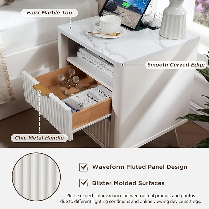 T4TREAM Fluted Nightstand Set of 2