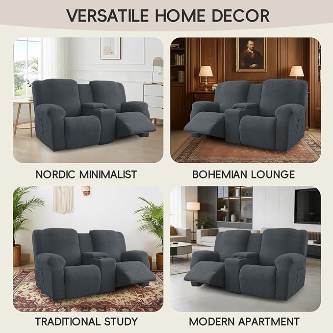Recliner Loveseat Covers with Console, 6-Piece Stretch Geometric Strokes