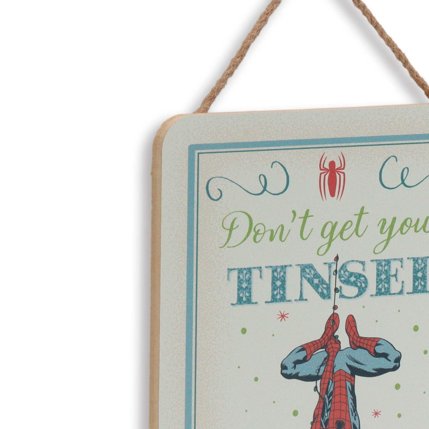Marvel Spider-Man Don't Get Your Tinsel in a Tangle Hanging Wood Wall Decor - Funny Spider-Man Sign for Christmas Decor