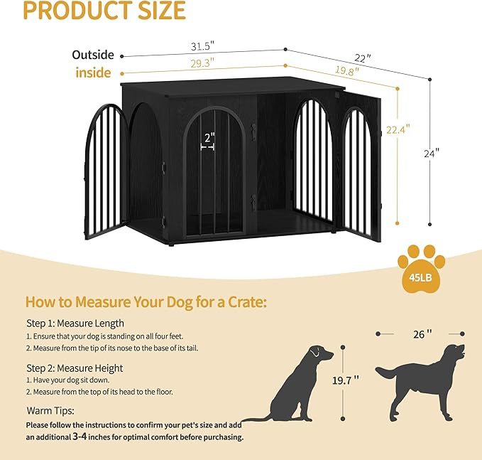 Hzuaneri 31.5'' Wooden Dog Crate Furniture, Indoor Dog Kennel Dogs Cage