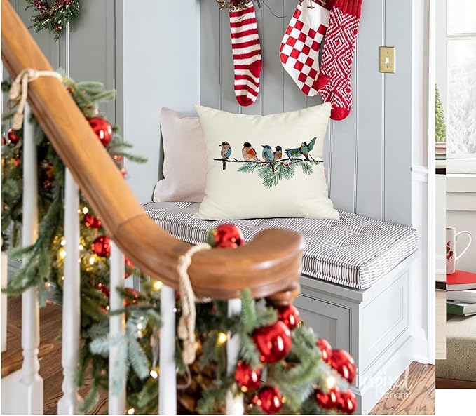RABUSOFA Christmas Outdoor Pillow Covers Waterproof 18x18 Inch Birds Christmas