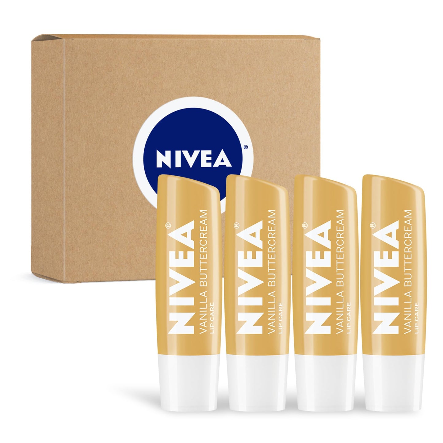 NIVEA Lip Care, Fruity Tinted Lip Balm Variety Pack, Cherry, Strawberry, Blackberry and Watermelon Flavors, 3-in-1 Moisture, Repair and Color, 0.17 Oz Stick, Pack of 4