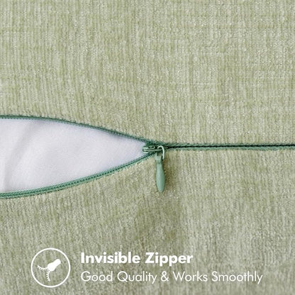 MIULEE Pack of 2 Lumbar Summer Throw Pillow Covers 12x20 Inch Light Green Farmhouse Decorative Pillow Covers with Stitched Edge Soft Chenille Solid Dyed Pillow Covers for Couch Sofa Bed Living Room