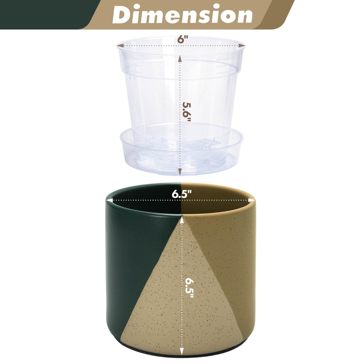D'vine Dev 6.5" Stoneware Cachepot Planter with 6" Clear Nursery Pot & Detachable Saucer – Modern Indoor Plant Pot with Drainage for Bottom Watering & Root Visibility, Desert Forest, 93-O-C-1
