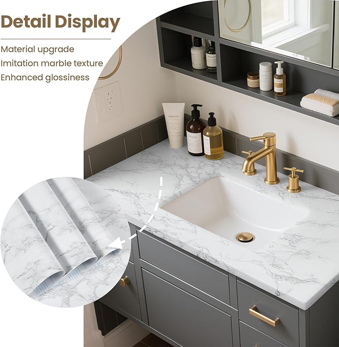 practicalWs Marble Wallpaper Granite White and Gray Wall Paper Roll 47.2" x