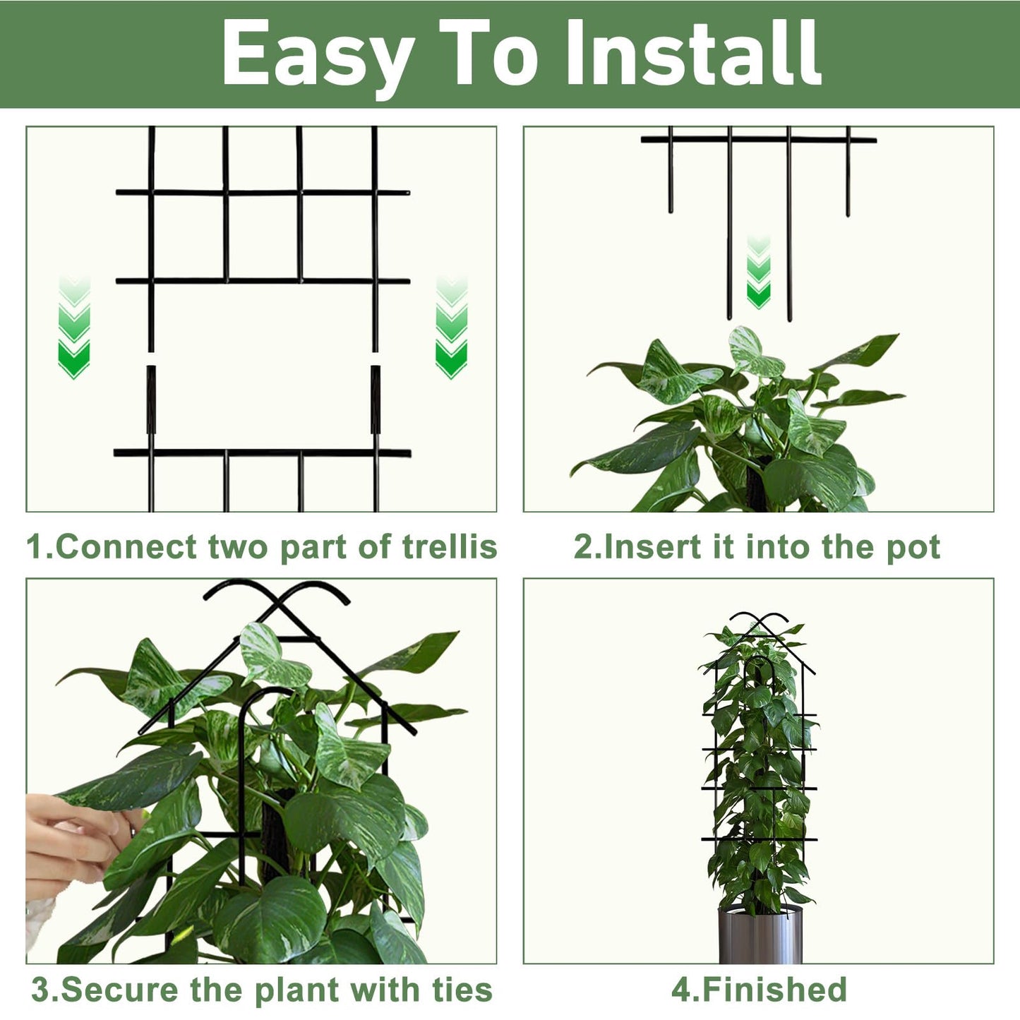 Xeeol 23in Plant Trellis for Potted Plants, Expandable Metal Garden Trellis for Climbing Plants with Ties, Plant Supports for Indoor Plants Hoya Pothos Ivy, 4P