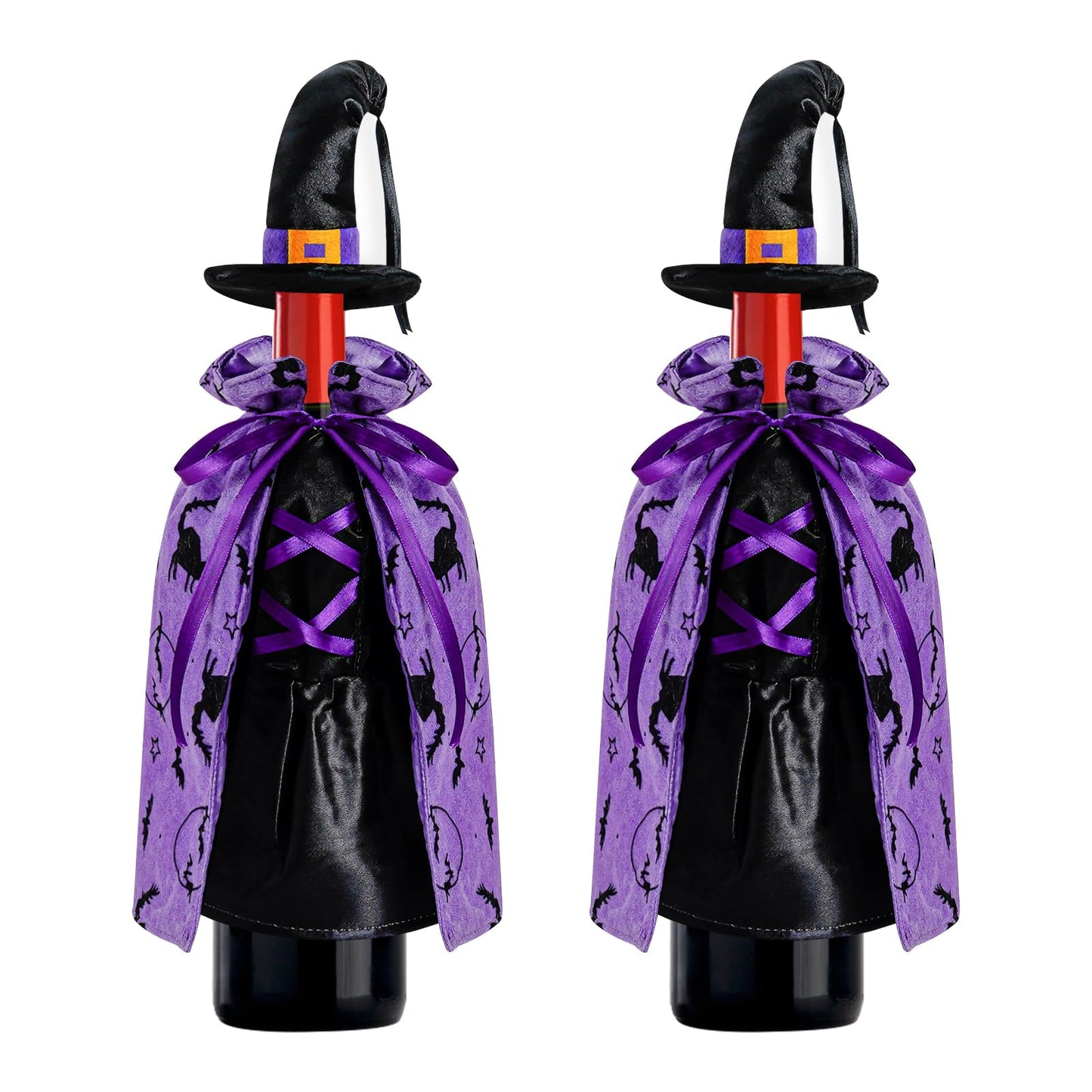 LOMIMOS Witch Halloween Wine Bottle Cover,Non-Fabric Ideal Gift for Hostess Best Party Table Decor (2PCS)