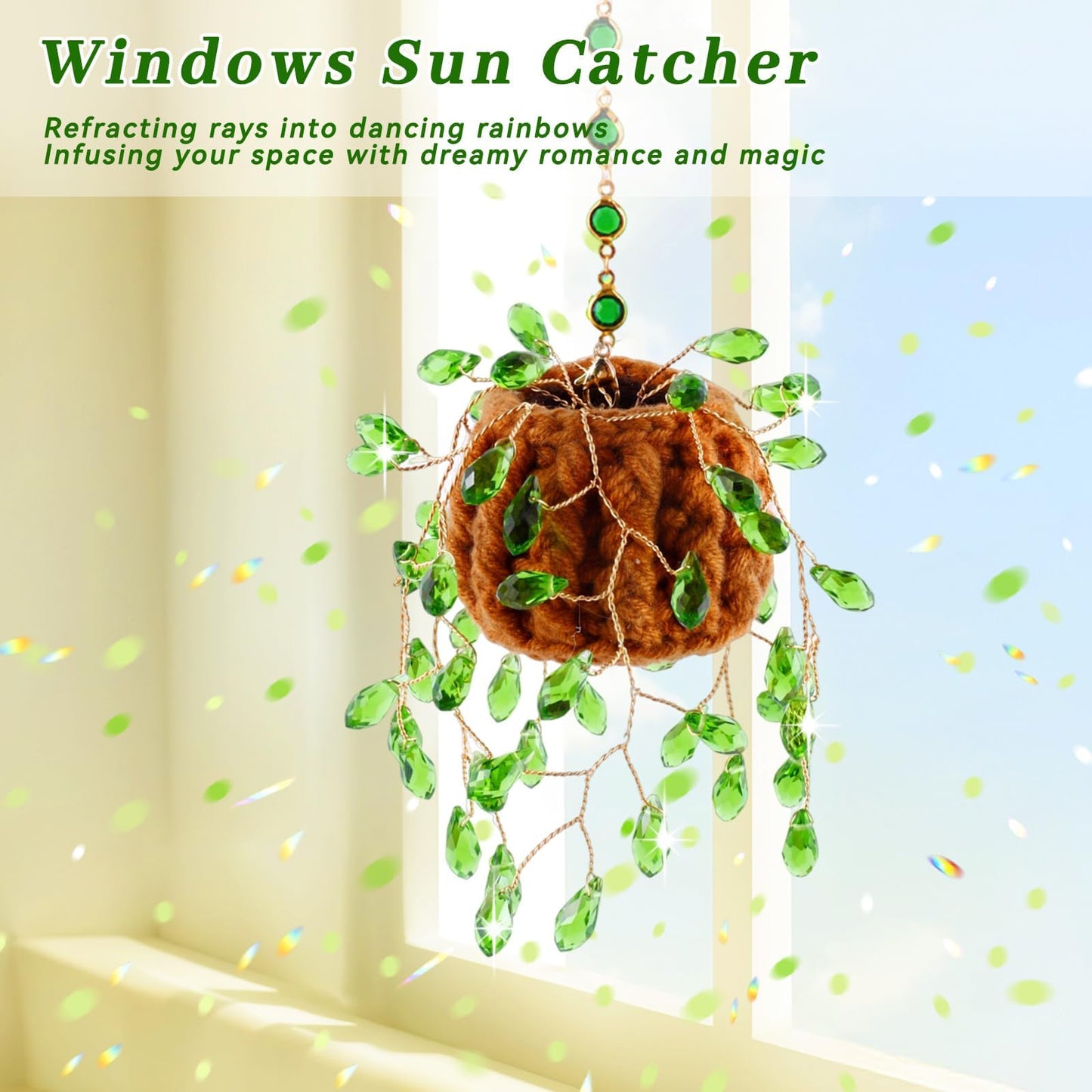 Beaded Plant Kit Suncatcher Succulent Beaded Succulent Gifts for Plant Lovers,Plant Sun Catcher for Window Hanging with Chain,Bead Plants Crystal Sun Catchers Indoor Window Home Garden Decor