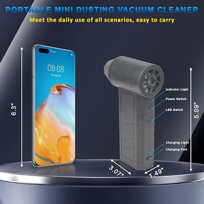 4-in-1 Compressed Air Duster with Light, Handheld Car Vacuum/Air Blower/Pump/Inflate 130000RPM Adjustable Electric Vacuum Cleaner for Computer Keyboard Car Home(Gray)