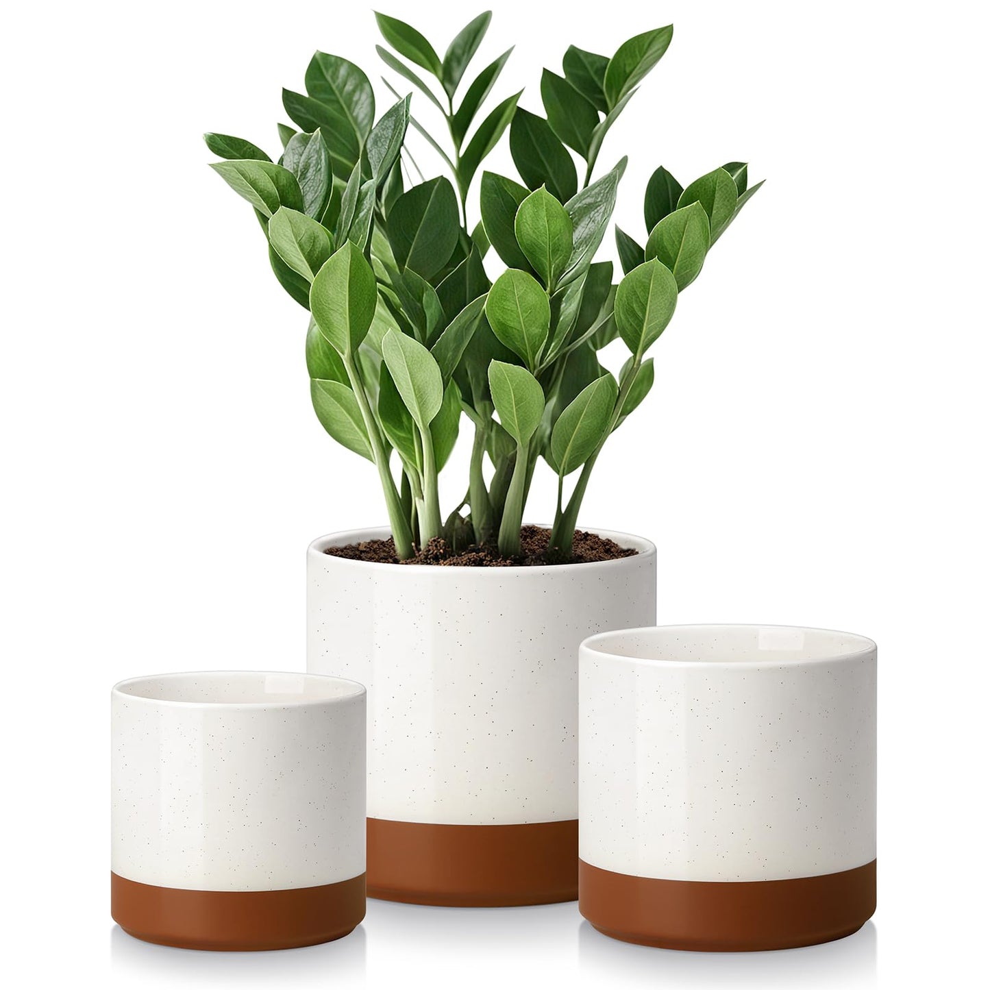 vancasso Ceramic Plant Pots, 4.25+5.25+6.25 Inch Planter Pot with Drainage Hole, Flower Pots for Indoor Outdoor Plants, Set of 3, Khaki