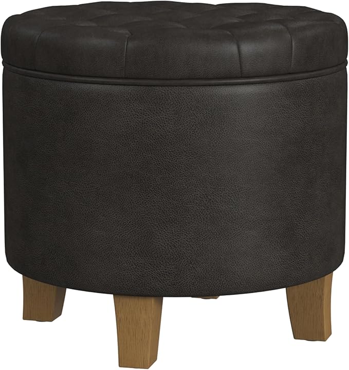 Homepop Home Decor | Upholstered Round Faux Leather Tufted Foot Rest Ottoman |