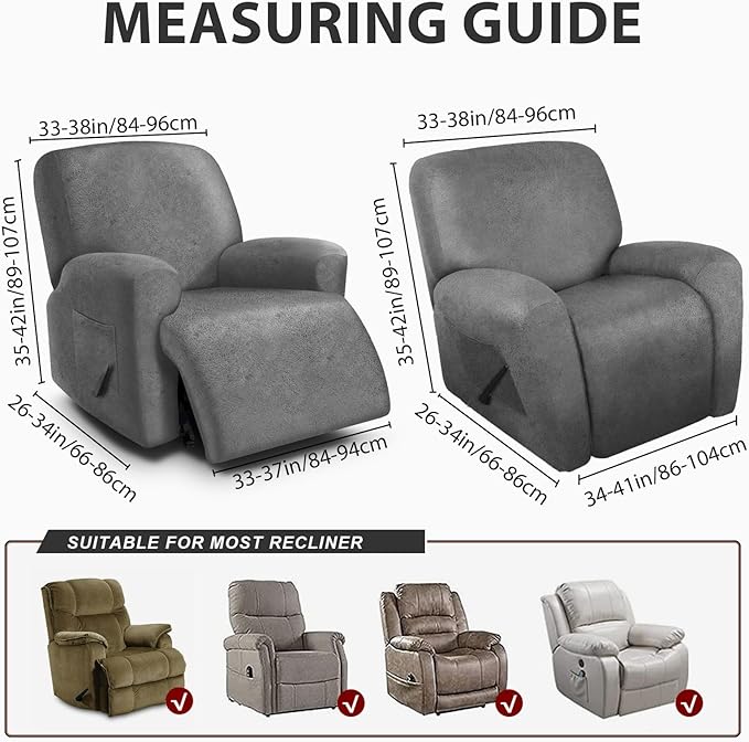 ANARACHON Leather Look Oversize Recliner Chair Covers, Thick 4 Pieces Recliner