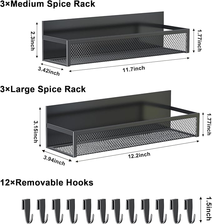 Aufworld Magnetic Spice Rack for Refrigerator, 6 Pack Magnetic Shelf, Fridge