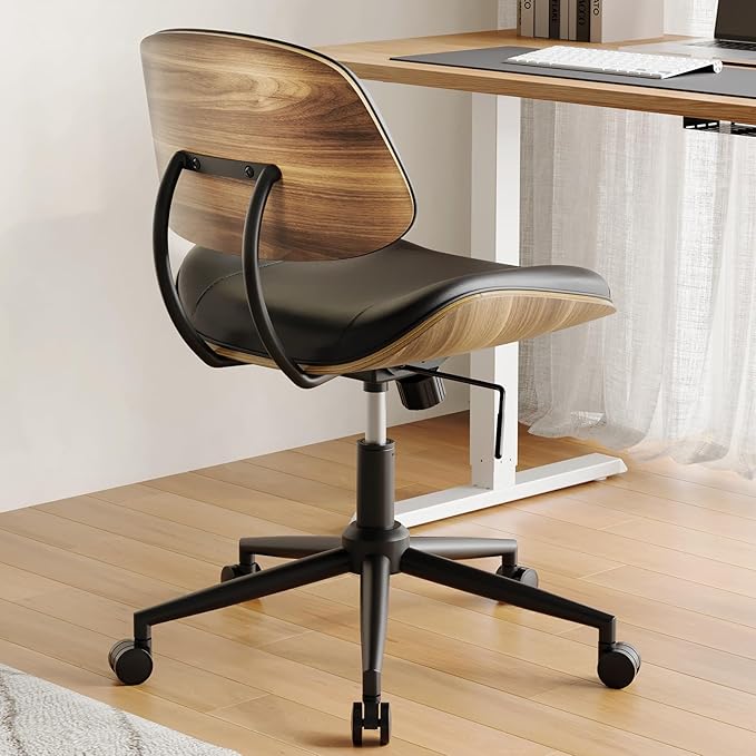 Armless Office Chair with Wheels, PU Leather Adjustable Height Desk Chair
