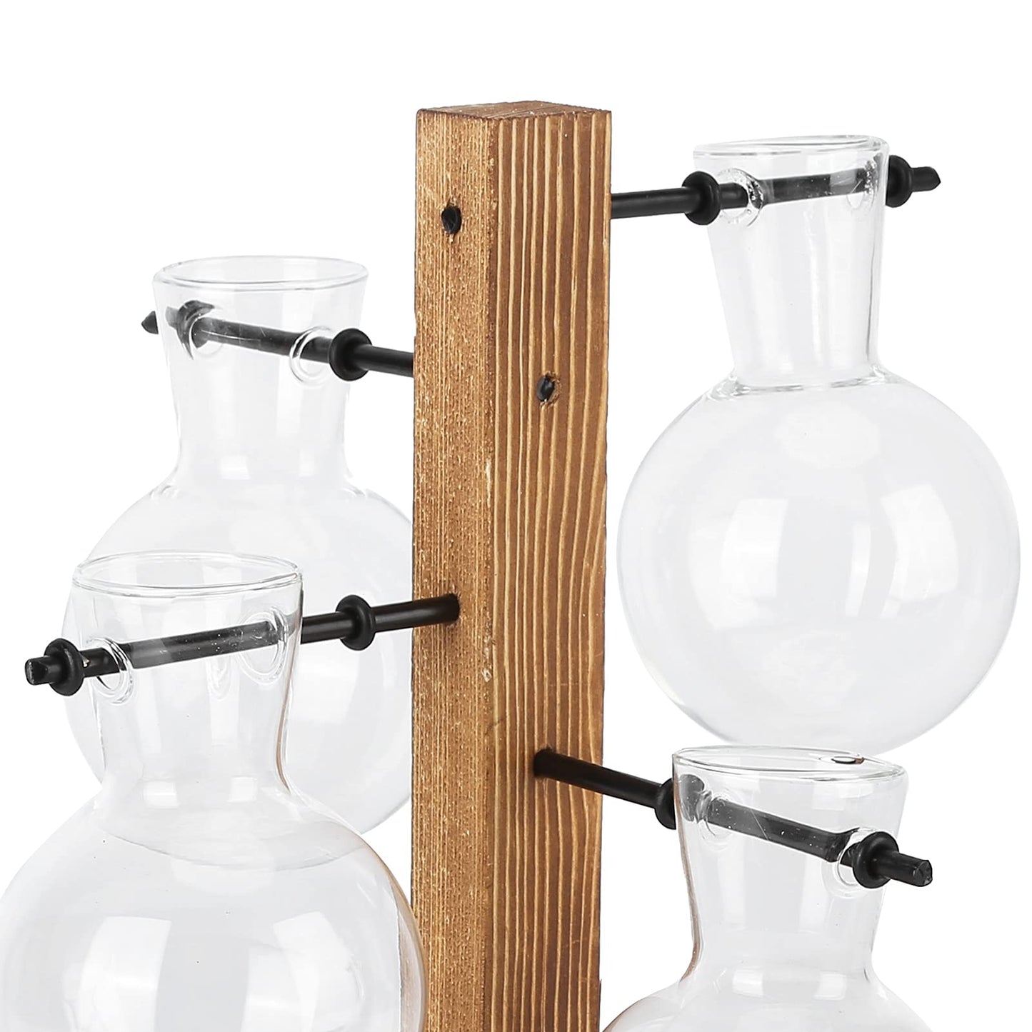 Glass Planter Bulb Vase, Innovative Hydroponic Vase Desktop Plant Terrarium Kit with Wooden Stand Transparent Desktop Flower Vase for Home