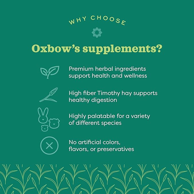 Oxbow Natural Science Digestive Support, High Fiber Supplement for Rabbit & Guinea Pig, Made with Timothy Hay, Includes Chicory Root, Ginger Root, Chamomile, Made in USA, 4.2 oz Bag