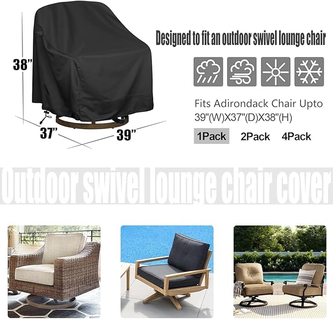 Outdoor Swivel Lounge Chair Cover 1 Pack, Fits to Lawn Patio Chairs, Waterproof