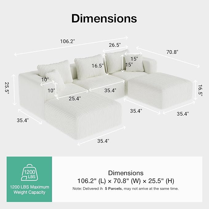 Novilla 106" Modular Sectional Sofa, Modern Cloud Sectional Couch